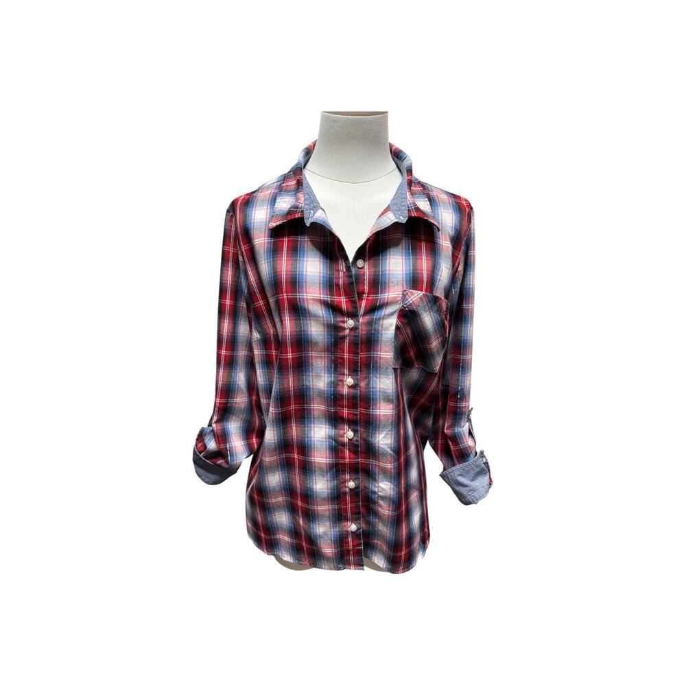 Tommy Hilfiger women's long sleeve‎ size Large button-up collar plaid top